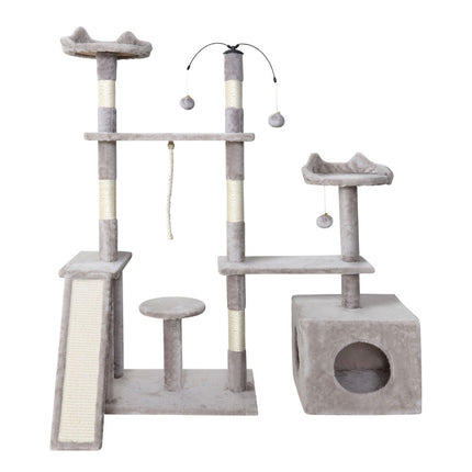 i.Pet Cat Tree 135cm Tower Scratching Post Scratcher Wood Condo House Toys Grey 3