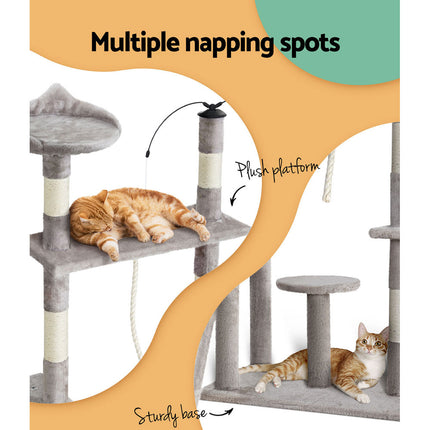 i.Pet Cat Tree 135cm Tower Scratching Post Scratcher Wood Condo House Toys Grey 6