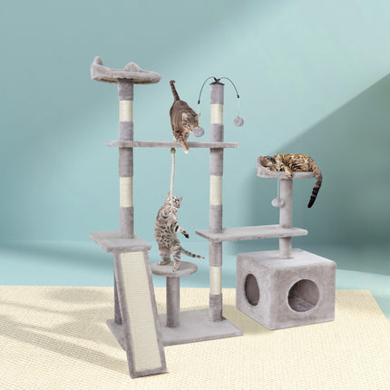 i.Pet Cat Tree 135cm Tower Scratching Post Scratcher Wood Condo House Toys Grey 7