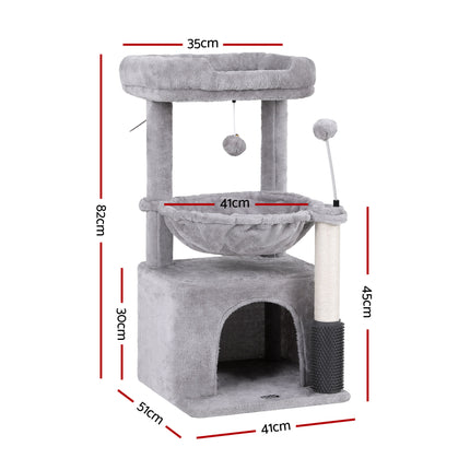 i.Pet Cat Tree Tower 82cm Scratching Post Furniture Scratcher House Light Grey 2
