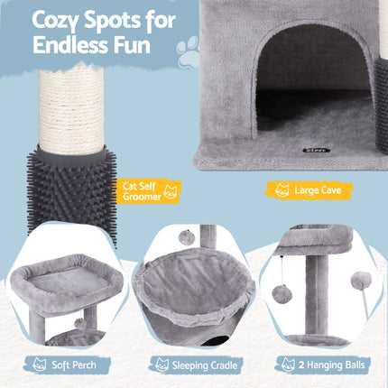 i.Pet Cat Tree Tower 82cm Scratching Post Furniture Scratcher House Light Grey 6