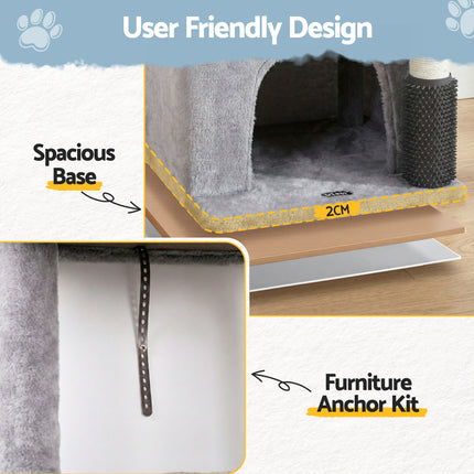i.Pet Cat Tree Tower 82cm Scratching Post Furniture Scratcher House Light Grey 7