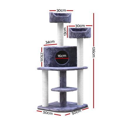 i.Pet Cat Tree 126cm Tower Scratching Post Scratcher Condo Trees House Grey 2