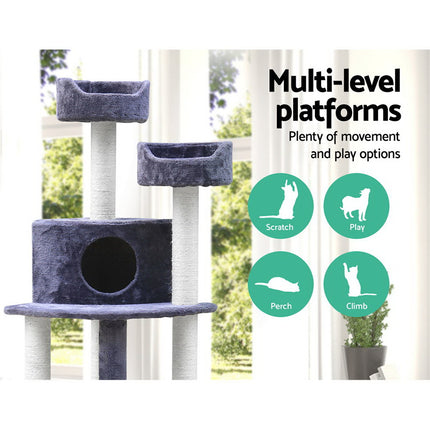 i.Pet Cat Tree 126cm Tower Scratching Post Scratcher Condo Trees House Grey 3