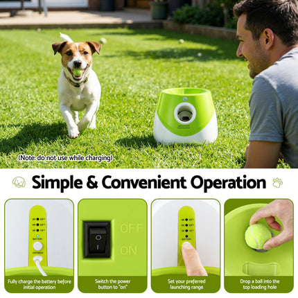 i.Pet Dog Ball Launcher Thrower with 6 Balls & 3/6/9m Launch Distances Green 6
