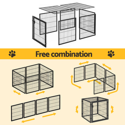 i.Pet Large Dog Crate Cage Playpen 129cm Puppy Pen Pet Enclosure Black 8