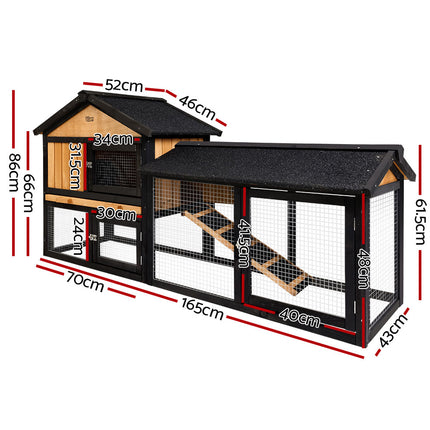 i.Pet Chicken Coop Rabbit Hutch 165cm x 43cm x 86cm Chicken Coop Large Run House Cage Wooden Outdoor 2