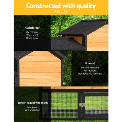 i.Pet Chicken Coop Rabbit Hutch 165cm x 43cm x 86cm Chicken Coop Large Run House Cage Wooden Outdoor 4