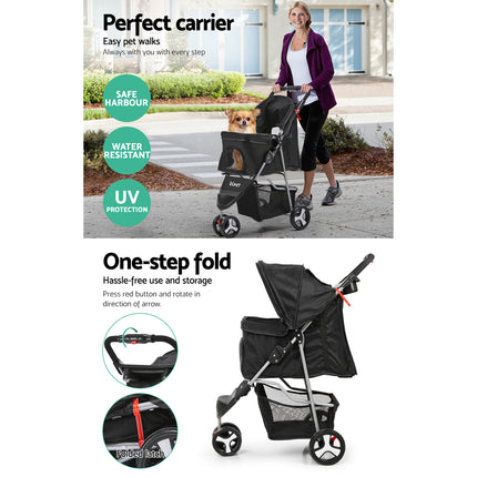 i.Pet Pet Stroller Dog Pram Cat Carrier Large Travel Pushchair Foldable 3 Wheels 4