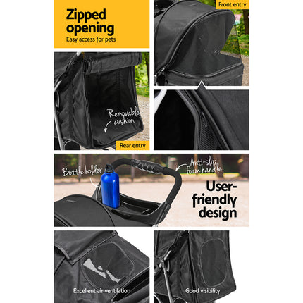 i.Pet Pet Stroller Dog Pram Cat Carrier Large Travel Pushchair Foldable 3 Wheels 5