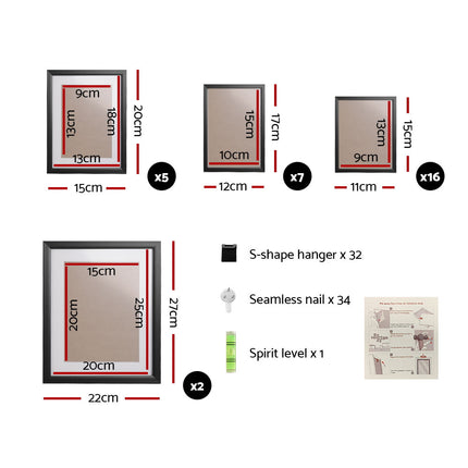 Artiss Photo Frames Art Holder 30PCS 8x10" 5x7" 4x6" 3.5x5" Black 3