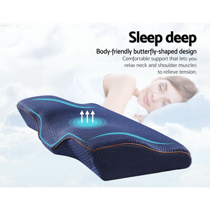 Giselle Memory Foam Pillow Neck Cervical Butterfly Ergonomic Support Navy 3