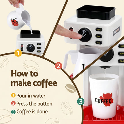 Keezi Kids Pretend Role Play Toy Coffee Shop with Coffee Maker Machine Play Money Food Tea Party Set 6