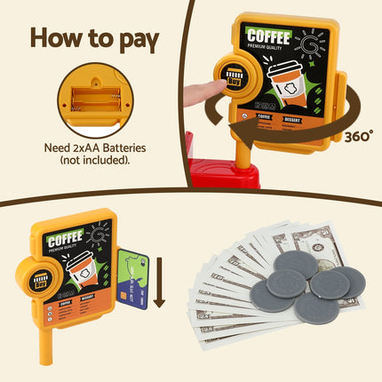 Keezi Kids Pretend Role Play Toy Coffee Shop with Coffee Maker Machine Play Money Food Tea Party Set 7