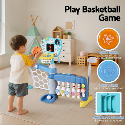 Keezi Kids Basketball Hoop Stand Bowling Baseball Golf Game Sports Toys Set Blue 4