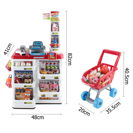 Keezi Kids Pretend Role Play Supermarket 24 Piece Playset Cash Register Trolley 3