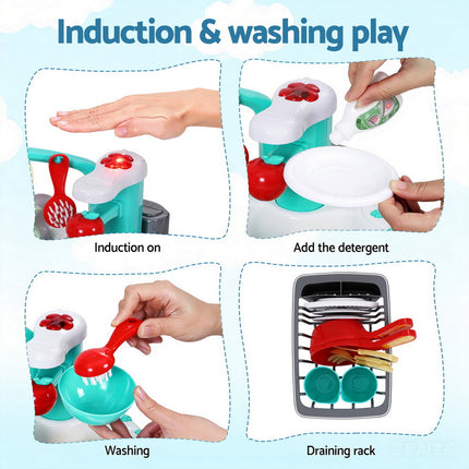 Keezi Kids Kitchen Play Set Play Pretend Sink Dishwasher Toys Green 6