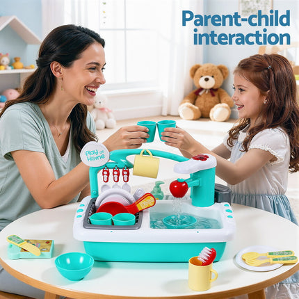 Keezi Kids Kitchen Play Set Play Pretend Sink Dishwasher Toys Green 7