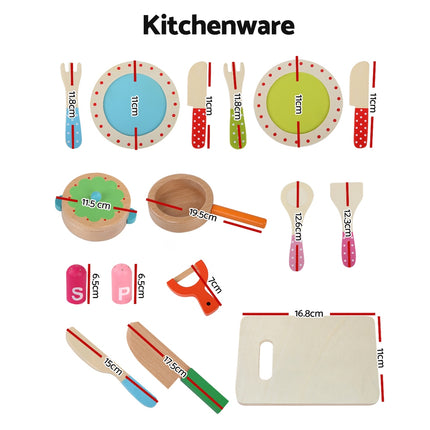 Keezi Kids Kitchen Play Set Wooden Pretend Toys Cooking Utensils Pots Pans Food 3
