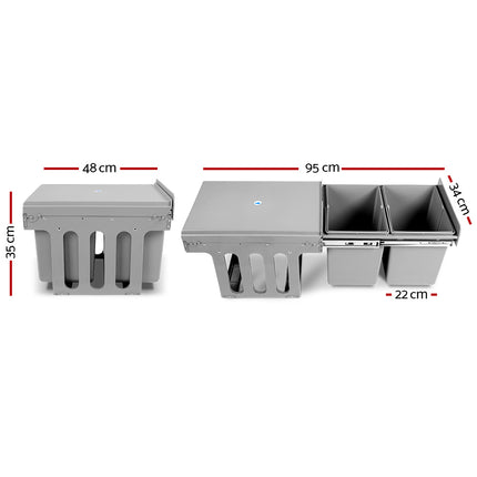 Cefito Pull Out Bin Kitchen Double Basket 2X15L Grey 5