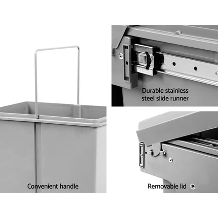 Cefito Pull Out Bin Kitchen Double Basket 2X15L Grey 3