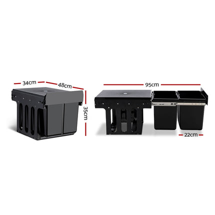 Cefito Pull Out Bin Kitchen Double Basket 2X15L Black 2