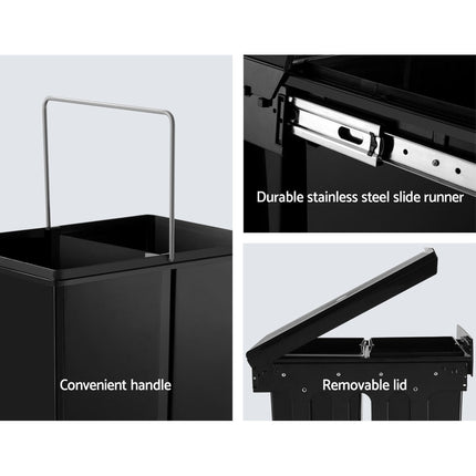 Cefito Pull Out Bin Kitchen Double Basket 2X15L Black 5