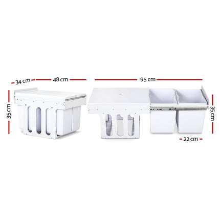 Cefito Pull Out Bin Kitchen Double Basket 2X15L White 2