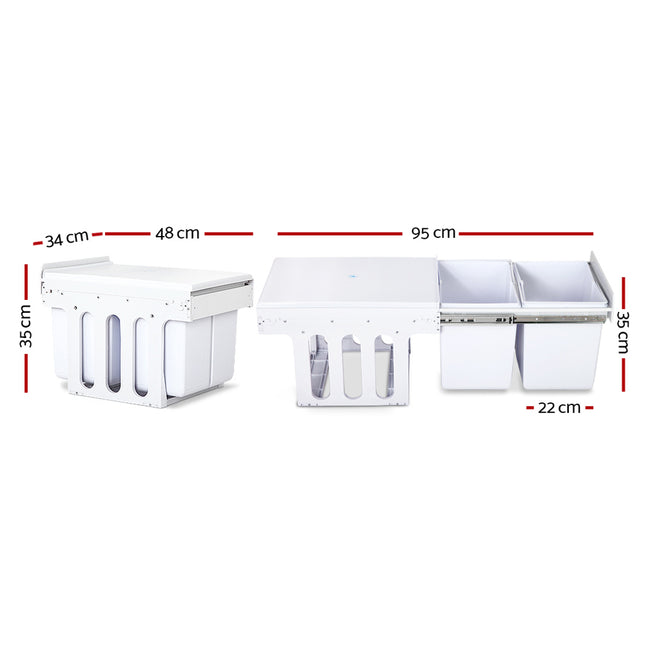Cefito Pull Out Bin Kitchen Double Basket 2X15L White 2
