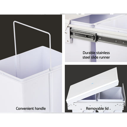 Cefito Pull Out Bin Kitchen Double Basket 2X15L White 5