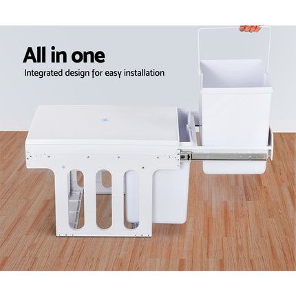 Cefito Pull Out Bin Kitchen Double Basket 2X15L White 6