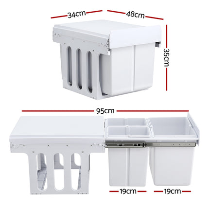 Cefito Pull Out Bin Kitchen Triple Slide Garbage Rubbish Bins Basket White 31L 2