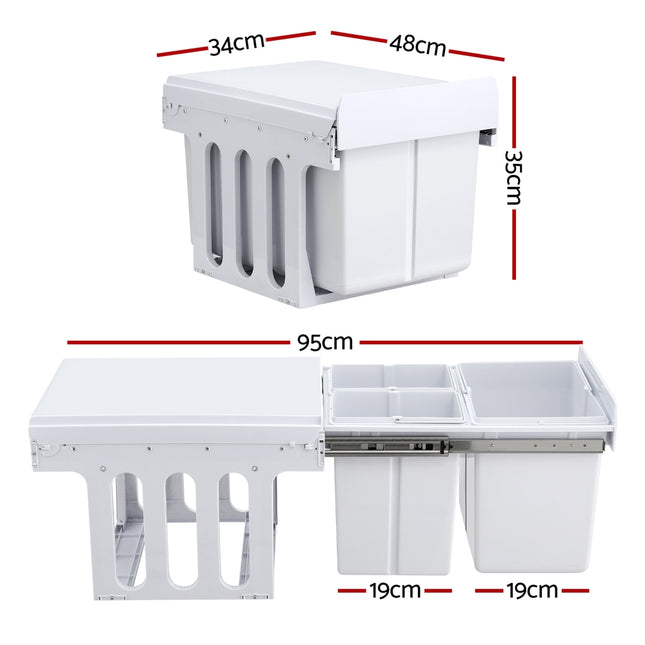 Cefito Pull Out Bin Kitchen Triple Slide Garbage Rubbish Bins Basket White 31L 2