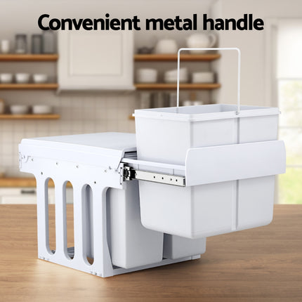 Cefito Pull Out Bin Kitchen Triple Slide Garbage Rubbish Bins Basket White 31L 5