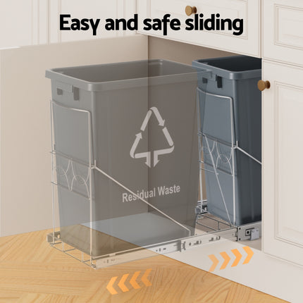 Cefito Pull Out Bin Kitchen Cabinet Slide Garbage Rubbish Bins Basket 40L Grey 4