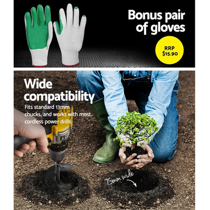 GIANTZ Power Garden Auger Small Earth Planter 75 X 300MM Black 6