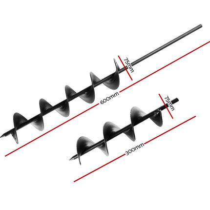 Giantz Power Garden Spiral Auger Hole Digger Earth Drill Bit Φ75x300 & 600mm 2