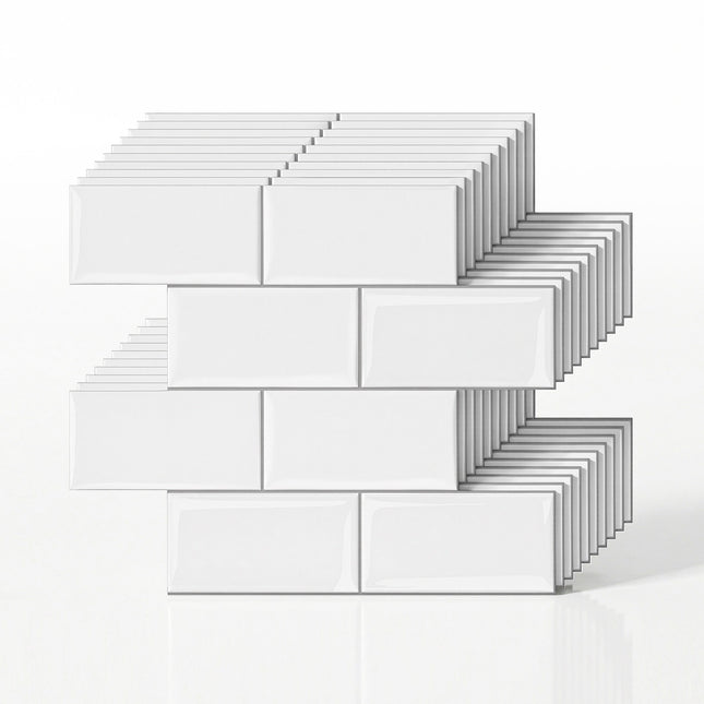 Artiss 3D Peel and Stick Wall Tiles Self Adhesive Subway Backsplash 10 Sheets, White