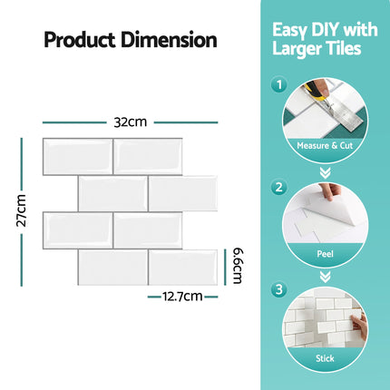 Artiss 3D Peel and Stick Wall Tiles Self Adhesive Subway Backsplash 10 Sheets, White 3