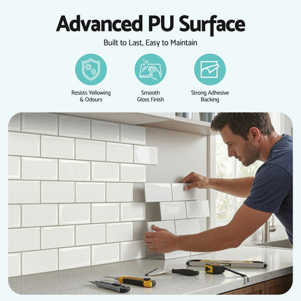 Artiss 3D Peel and Stick Wall Tiles Self Adhesive Subway Backsplash 10 Sheets, White 5