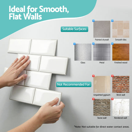 Artiss 3D Peel and Stick Wall Tiles Self Adhesive Subway Backsplash 10 Sheets, White 8