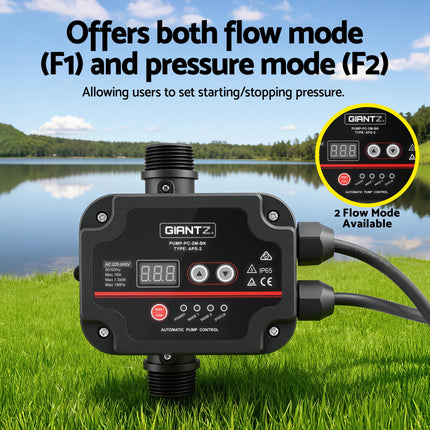 GIANTZ Digital Water Pump Controller 16A 1.5kW Max High Power Pressure Switch Adjustable 10Bar IP65 6