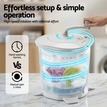 Devanti Portable Washing Machine Manual Spin Dryer Compact for Camping Caravan Apartment 5