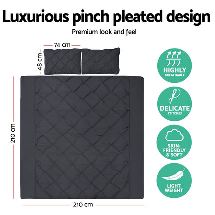 Giselle Bedding Quilt Cover Set Diamond Pinch Black Queen 2