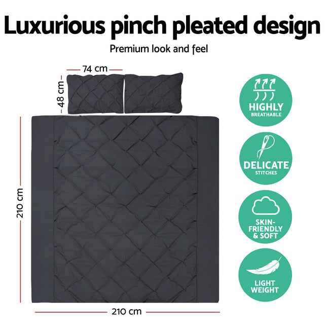 Giselle Bedding Quilt Cover Set Diamond Pinch Black Queen 2