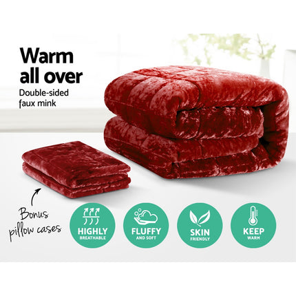 Giselle Bedding Faux Mink Quilt Burgundy King 3