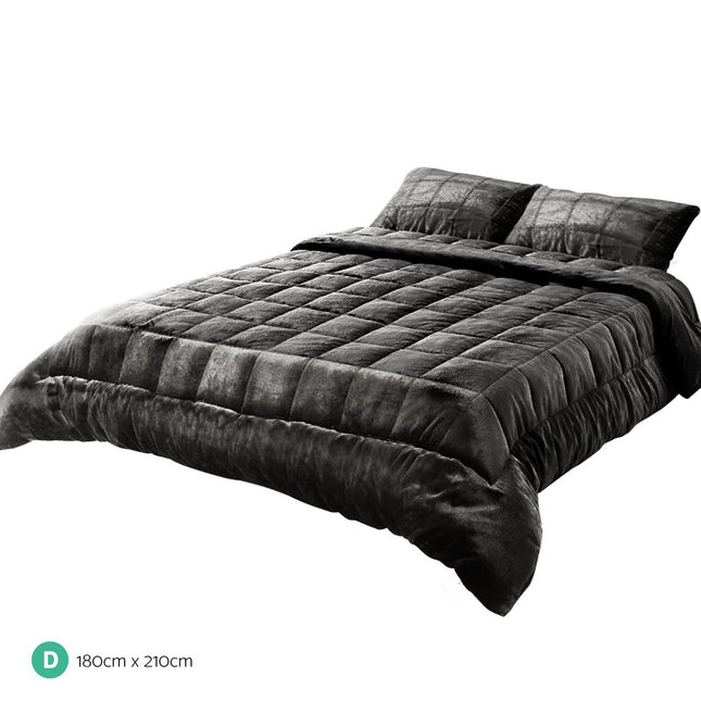 Giselle Bedding Faux Mink Quilt Charcoal Double 2