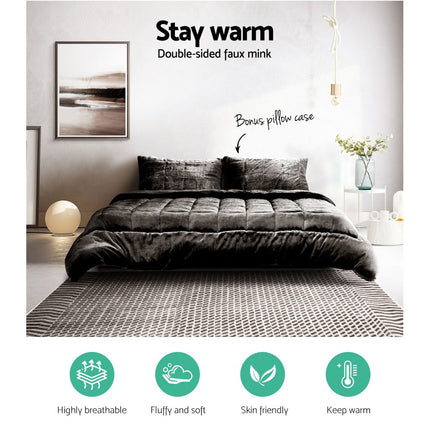 Giselle Bedding Faux Mink Quilt Charcoal Double 3