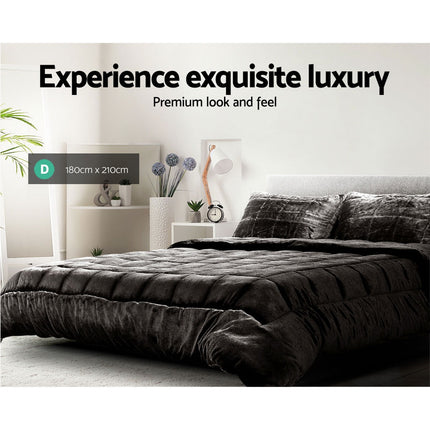 Giselle Bedding Faux Mink Quilt Charcoal Double 4