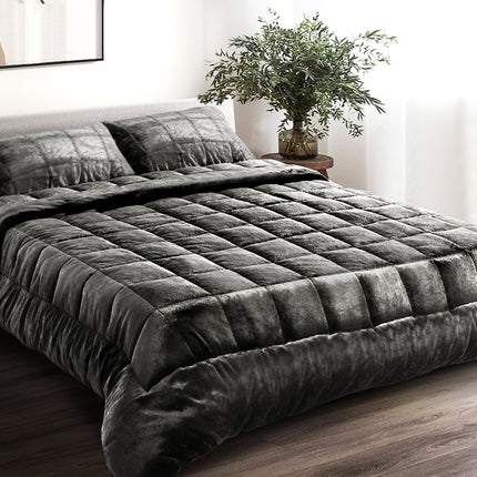 Giselle Bedding Faux Mink Quilt Charcoal Double 8